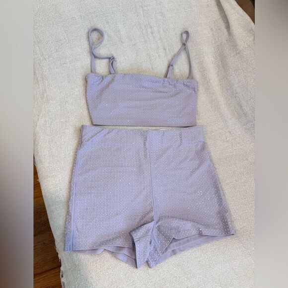 Good American Crystal Cropped Tank and High Waisted Shorts Set Glam Vegas Rare - Picture 1 of 8